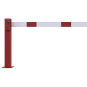 Compact hand barrier | with fixed support post | clear width: 1500 mm | with profile cylinder lock | hot-dip galvanized and coated red / white